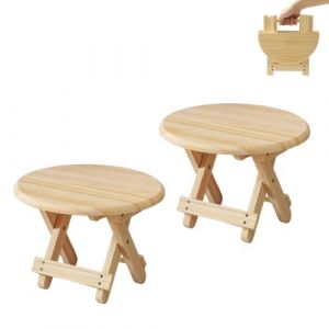 2 Mini Tabouret Pliant En Bois Rond. Mini Banc de Voyage, Marchepied pour Enfant, Repose-Pieds Portable pour la Maison, la Salle de Bain, la Cuisine, le Jardin, le Bureau, les Voyages. Supporte 90 kg. (Magic boutique, neuf)