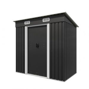 Triumphkey Abri de jardin en m&eacute;tal 183 x 109 x 182 cm avec fondation de 3,6 m&sup3;, toit en pente et 2 portes coulissantes, anthracite, r&eacute;sistant aux intemp&eacute;ries pour outils de jardin et poubelles (Triumphkey Store, neuf)