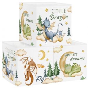 Clastyle Lot de 3 Boite Rangement Tissu Dinosaure Cube de Rangement Pliable Panier Kallax pour Salle de Bain, Dragon, 30x30x30 cm (Changtian_Im&Ex, neuf)