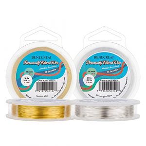 BENECREAT 2 rouleaux de calibre 26 (0,4mm) résistant au ternissement fil de bobine en argent/or fabrication de bijoux en fil de cuivre, 396 pieds/120m au total (BENECREAT FR BOUTIQUE, neuf)