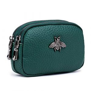 AprinCtempsD Porte-Monnaie Petit en Cuir V&eacute;ritable Portefeuille Mini Zipp&eacute; Porte-Cartes avec Double Zip pour Femme Fille (Vert) (DcSpring, neuf)