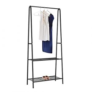 HUOLE Portant/Penderie à vêtement Métal étendoir, séchoir à Linge Porte-vêtements - Porte-vêtements pour chambre à coucher - Avec compartiments à 2 niveaux (Noir (59.5 * 36.5 * 160cm)) (Hechheu, neuf)