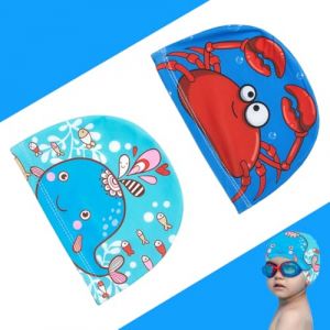 JEYORZY 2 Pièces Bonnet De Bain Enfant, Bonnet De Piscine Enfant, Bonnet De Bain Enfant Tissu, Bonnet Bain Enfants, Imperméable,Bonnet Piscine Enfant Pour Garçons Filles 4-10 Ans (Wacicy EU, neuf)
