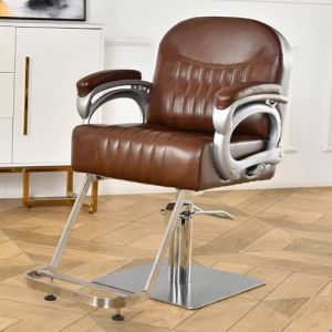 PA-DABAOO Fauteuil De Coiffure Avec Siège Large Et Repose-Pieds, Pivotant À 360 Degrés, Fauteuil De Salon De Coiffure Hydraulique, Fauteuil De Coiffure Vintage En Métal Robuste,Marron (Panda-Dabaoo, neuf)