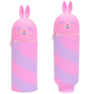 Augesak Trousse Kawaii Fille, 2 en 1 Silicone Lapin Trousse Enfant, Trousses Scolaire Plumier, Fourniture Scolaire Kawaii Sac Rangement Papeterie, Porte-stylos de Table pour Gar&ccedil;on Fille &Eacute;tudiant (JINGMINGHE, neuf)