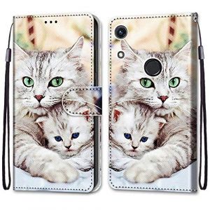 Mo-Somnus Coque pour Huawei Honor 8A / Y6 2019, Etui en Cuir PU Portefeuille Housse Coque avec 360 Degr&eacute;s Silicone Antichoc Protection Cover Cuir Pochette Magn&eacute;tique und Flip B&eacute;quille (Chats 2) (Mo-Beauty EU Store, neuf)