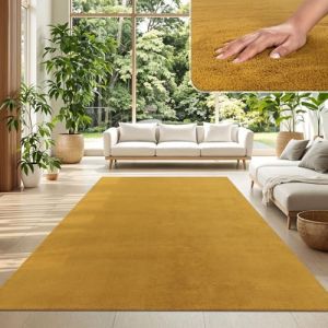 TT Home Tapis Poil Ras Tapis De Salon Monochrome Design Moderne Lavable, Couleur: Jaune Fonc&eacute; Moutarde Jaune, Dimension:140x200 cm (marche-de-tapis, neuf)