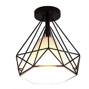 STOEX Plafonnier rétro cage forme diamant 25cm, style industriel vintage en métal fer, luminaire ampoules E27 pour salon chambre restaurent couloir café bar (Noir) (STOEX, neuf)