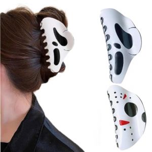Lot de 2 épingles à cheveux d'Halloween, tête de mort et masque, pinces à cheveux au design exquis d'Halloween, pinces à cheveux amusantes pour queue de cheval pour femme (Luxivar FR, neuf)