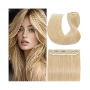 Extension Cheveux Extensions de cheveux humains à clipser de 40 à 66 cm, une pièce avec 5 clips, blond brésilien lisse Extension Cheveux Naturel(Blonde,18inches) (hairongshangdian, neuf)
