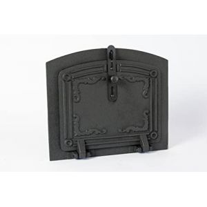 SEZAM Porte de four en fonte l&eacute;g&egrave;re - avec loquet de porte, semi-circulaire, porte de four &agrave; pizza - porte de four &agrave; pain - porte de four en pierre, 31,5 x 3,5 x 37 cm, peint en noir (euro-sezam, neuf)