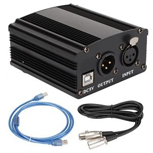 Bewinner Alimentation Fantôme 48 V, Alimentation Fantôme pour Microphone à Fonctionnement Facile, Alimentation Micro à Condensateur 1 Canal avec Câble XLR 3 Broches et Câble USB. (Qinqinzi, neuf)