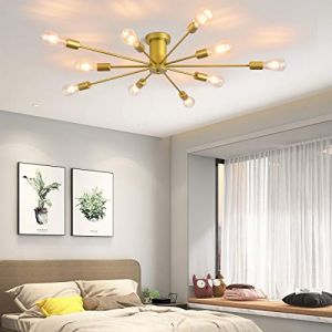 JIINOO 10 Lumières Lustre Moderne Plafonnier Or Plafonnier Industriel Médiéval Semi Flush Mount Lustre Plafonnier pour Cuisine Salle à manger Salon Chambre Éclairage [Classe énergétique E] (Jiinoo Lighting Store, neuf)