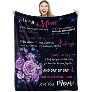 Teslite Cadeau pour maman, couverture pour maman de la part de sa fille I Love You Mom,Couverture pour meilleure maman, anniversaire, fête des mères, cadeau pour fils, noir et violet, 127x152 cm (fhsgdfrti, neuf)