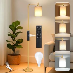 Rosnek Lampadaire Sur Pied Salon avec T&eacute;l&eacute;Commande, 12 W, Sans Fil et &agrave; Intensit&eacute; Variable, Ampoule Led E27 Avec Temp&eacute;Rature De Couleur Infinie Et Interrupteur Au Pied, Id&eacute;Al Pour Le Salon (Dor&eacute;) (ROSNEK-FR, neuf)