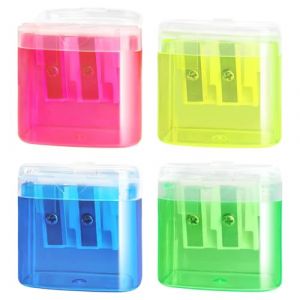 MUNZE Taille Crayon Avec R&eacute;servoir, 4 Pi&egrave;ces, Rouge Jaune Bleu Vert, Manuel 2 Trous, 4Cm Longueur X 3.5Cm Largeur X 2Cm Hauteur, Pour Enfants &Eacute;cole Bureau (Sun YiTao UK SHOP, neuf)