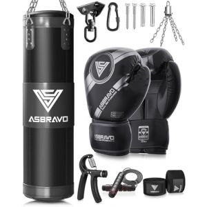 ASBRAVO Sac de Frappe pour Adultes, 120 cm Oxford Lourd Sac de Boxe Ensemble Gants 12 oz pour MMA, Muay Thai, Kickboxing, entraînement à Domicile, Arts Martiaux (Non rempli) - Noir (ASBRAVO, neuf)