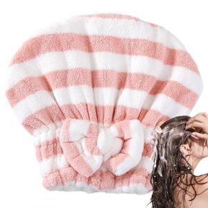 Bonnet pour s&eacute;cher les cheveux - Bonnet pour cheveux secs, serviette s&egrave;che cheveux en polaire corail doux | pour s&eacute;cher les cheveux, serviette absorbante ray&eacute;e pour capell (baortms, neuf)