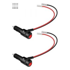 YANBORONSN Prise allume-cigare mâle 12V avec interrupteur, câble d'extension de remplacement robuste pour voiture 16AWG, fusible intégré 15A avec fils et LED (lot de 2) (BORONSEN, neuf)