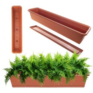 KADAX Jardini&egrave;re avec soucoupe, avec ou sans supports de jardini&egrave;re, pot de balcon en plastique, bac &agrave; plantes, jardini&egrave;re de balustrade, pot de fleurs (rouge brique, 80 cm), K9997 (KADAX, neuf)