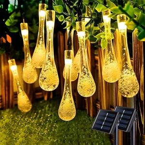 Mateju Guirlande Lumineuse Exterieure Solaire, Guirlande Lumineuse LED Solaire Ext&eacute;rieur avec 8 Modes d'Eclairage pour Jardin, Patio, Cour, Balcon, F&ecirc;tes, Goutte d'eau (Chaud,5M/20LED) (Meiju, neuf)