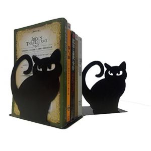 1 paire de serre-livres d&eacute;coratifs en m&eacute;tal en forme de chat persan pour &eacute;tag&egrave;res Noir (Feiandenguk, neuf)