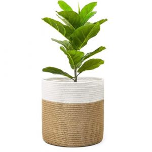 Panier à plantes de 30 cm avec doublure, panier de rangement tressé en corde de coton pour plantes d'intérieur, pot de fleurs, organisateur de linge et décoration d'intérieur (blanc) (bubblesbeer, neuf)
