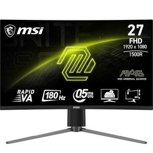 MSI MAG 27C6PF écran Gaming incurvé FHD de 27" - Dalle Rapid VA 1920 x 1080 1500R, 180 Hz / 0,5ms (GtG, Min.), Adaptive-Sync - DP 1.2a, HDMI CEC (Gpasplus, neuf)