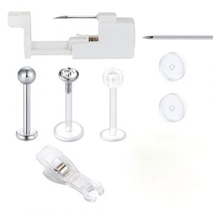 AceFun Kit aiguilles piercing sans douleur pour piercing l&egrave;vres du nombril langue oreilles nez Kits pistolet piercing Safe Labret outils piercing corporel acier inoxydable pour femmes hommes (Piercing Jewelry, neuf)