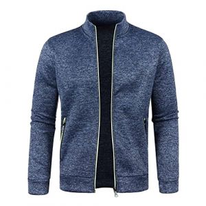 Sweat Homme sans Capuche Couleur Unie Veste Homme Col Montant Cardigan Sweat Zipp&eacute; Automne Hiver Chaud Manteau Blouson Mi Saison Sportswear Bombers Sweatshirts Pull Col Roul&eacute; Demi-Fermeture &Eacute;clair (Sunliney, neuf)