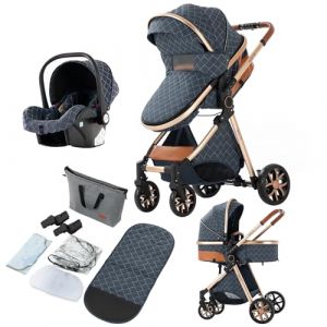 Reenborn Poussette 3 en 1, Poussette Bebe avec Réversible Deux Façons de Pousser, Pousette avec Cadre Aluminium Haute Paysage, Pousette 3 en 1 avec Conception Pliable en Un Clic (V9 Blue) (huangzhongguig, neuf)