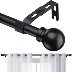 Tringle Rideau, 71-213cm Tringle à Rideaux Extensible Ensemble avec 16 mm de Diamètre - Embout Rond en Acier Inoxydable avec Supports Réglables pour Salon, Cuisine/Noir Mat (Guizhouhuiranshangmaoyouxiangongsi, neuf)