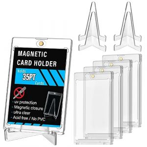 FOCCTS 5 Pièces Porte Cartes Magnétique 35pt Protege Cartes à Collectionner Protection avec Support Acrylique, Protege Carte Rigide pour Protege Carte Pokemon, Toploader Transparent (XIANGLONG-EU, neuf)