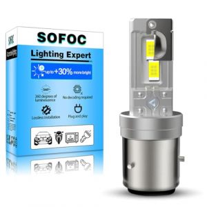 SOFOC BA21D Ampoule Led 500% Plus Lumineuse Que Les Phares Halogènes Pour Motos Blanc DC 12V-18V 60W 4000Lm Conception À Faisceau Haut Et Bas Plug & Play 1Pcs (Sofoc-EU, neuf)