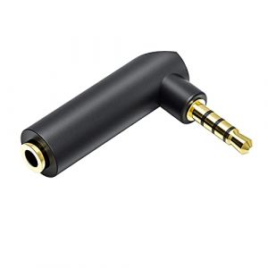 Adaptateur audio stéréo Jack 3,5 mm coudé doré (4 broches) (CABLEPELADO, neuf)