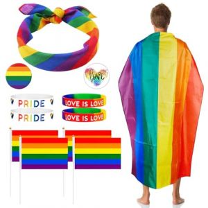Meanju 12er Gay Pride Accessoire Rainbow Set, LGBT Accessoires, Gay Pride Decoration Set Arc-en-Ciel Bandana Rainbow Bracelet Drapeaux &agrave; Main Badge Bouton Ch&acirc;le, pour F&ecirc;tes de Gay Pride Parade (ZHANGYUMEI LIMITED, neuf)