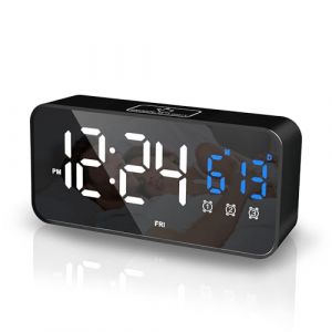Lafocuse Réveil Numérique LED avec Température et Date, Grand Reveil Matin 25 Musique, 3 Alarmes, Luminosité Réglable, Snooze, 2 Port USB, Jour de la Semaine, Horloge Numérique Chevet Chambre, Noir (QuareBest, neuf)
