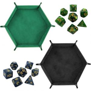 HTTDSLF 2 Pièces Plateau à Dés, Piste de Dés Pliable, Piste de Dés pour Yams, Plateau de Dés Double Face, Plateau Pliant en Dés Hexagone pour DND RPG 421 Yams et Autres Jeux de Dés (HTTDSLF, neuf)