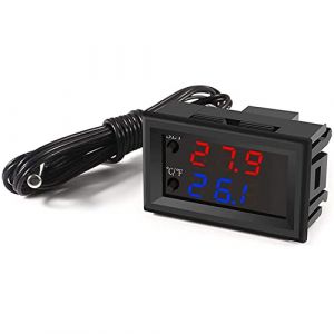 Greluma R&eacute;gulateur de temp&eacute;rature DC 12V programmable -50~110℃,moniteur d'affichage &agrave; LED rouge/bleu module de commande de thermostat de chauffage/refroidissement avec sonde de capteur &eacute;tanche NTC 10K (Lumatech-EU, neuf)