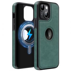 MOBESV Étui en Cuir avec Vue du Logo pour iPhone 15 Plus 6,7 Pouces, Coque en Cuir Compatible avec MagSafe, Housse Magnétique Fin Classique et Élégant (Vert) (NineFox, neuf)