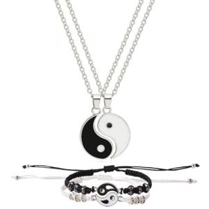 UYVPAER Ensemble Collier Et Bracelet Yin Yang, Bracelets Colliers Meilleur Ami Pour 2 Bracelet Cordon Réglable Yin Yang Correspondant Collier Pendentif Yin Yang Pour Couples Amitié (SHAO WEIWEI DE DIAN, neuf)