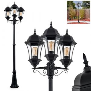 hofstein Cand&eacute;labre Etoe, &eacute;clairage ext&eacute;rieur de chemin en m&eacute;tal/verre noir/clair, au design vintage/antique/rustique pour ext&eacute;rieur/jardin/terrasse, hauteur 250 cm, 3 x E27, sans ampoule, IP44 (hofstein, neuf)