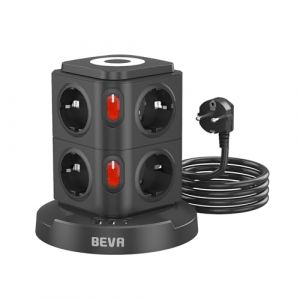 8 Prises Tour Multiprise avec Interrupteur Individuel et Veilleuse + 2 m C&acirc;ble, BEVA 2500W/10A Prise Multiple avec 2 USB-A +1 USB-C, Multiprise Electrique avec Protection Contre Les surtensions (Heyingshangwu, neuf)