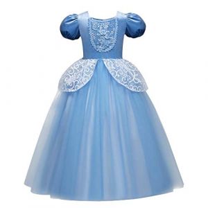 FYMNSI Enfant Fille Robe Cendrillon Habiller Déguisement Princesse d'halloween Canaval Partie Noël Cosplay Papillon Tutu Tulle Maxi Fantaisie Robe de Soirée Anniversaire Manche Courte Bleu 5-6 Ans (FYMNSI store, neuf)