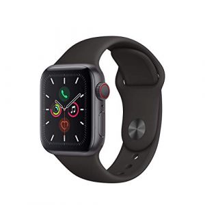 Apple Watch Series 5 (GPS + Cellulaire, 40MM) - Boîtier En Aluminium Gris Sidéral Avec Bracelet Sport Noir (Reconditionné) (GRADE MOBILE EU, neuf)