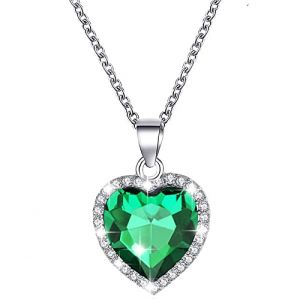 Atentuyi Collier Coeur D'amour Collier Cha&icirc;ne Argent Collier Pierre De Naissance Collier De Cristal Collier Vert &Eacute;meraude Collier Dainty Chain Heart Cz Pendentif Collier Bijoux Pour Femmes Et Filles (Atentuyi, neuf)