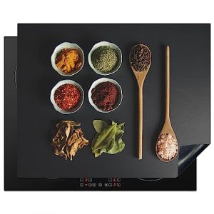KitchenYeah© Protege Plaque Tapis Pour Induction 65x52 cm Deco Cuisine Protection Vitrocéramique Pour Cuisiniere Louche - Epices - Herbes - Vert - Marron - Rustique (KitchenYeah, neuf)