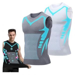 Debardeur Homme, D&eacute;bardeurs Compression Corset Amincissant Tee Shirt sans Manche Hommes Gyn&eacute;comastie Gaine Gilets Sport Mise Forme Ionique(B-White+Gray,XL) (DEBADE, neuf)