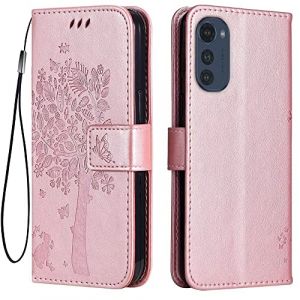 Topme &Eacute;tui en Cuir pour Motorola Moto e32 / Moto e32s (6.5" inches), [ Coque Housse de T&eacute;l&eacute;phone Style Motif Chat Et Arbre] - Or Rose (topme, neuf)