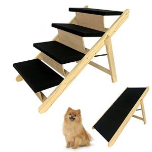 Aufun 2-in1 Rampe pour Chien, escalier antidérapant pour Animaux de Compagnie, escalier pour Chien en Bois de pin Pliable, la Plate-Forme d'atterrissage se connecte sans Couture, jusqu'à 80 kg (AUFEN, neuf)